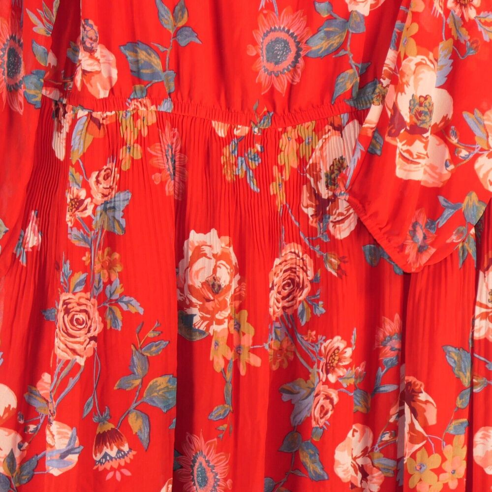 Ava & Viv Floral Dress Womens 2XL Red Mini Pleated Sheer Sleeve Cottagecore - Picture 4 of 7